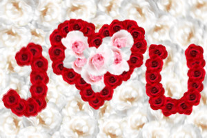 riesenposter wallpaper oder grußkarte "I Love You" Herz aus Rosen Blumen Bild Valentin